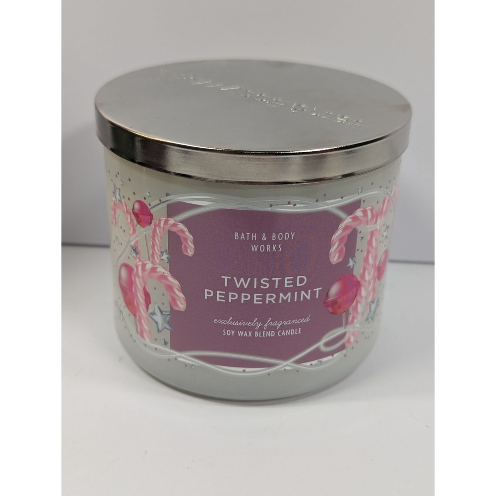 BATH AND BODY WORKS Twisted Peppermint  3-WICK, 14.5 OZ,  Large CANDLE NEW
